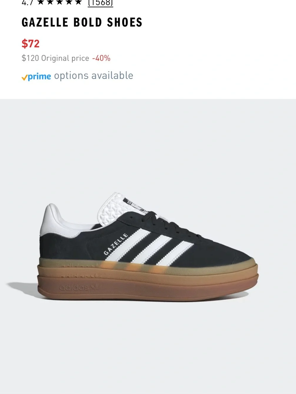 adidas Gazelle Bold Platform Sneakers Black/White with Gum Sole
